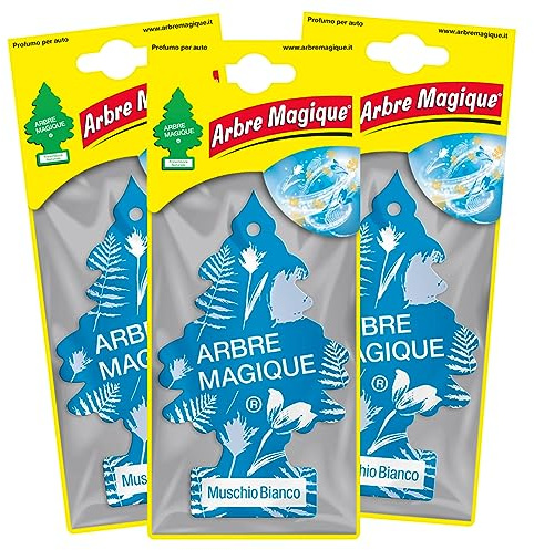 Arbre Magique Mono Parfum de voiture solide, fragrance Mousse Blanche, parfum frais et relaxant, durée jusqu'à 7 semaines, design italien, lot de 3 pièces