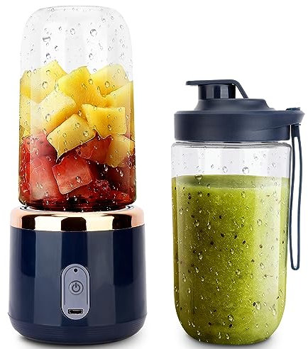 Bodhi2000 Frullatore portatile - Mini frullatore ad alta velocità da 400 ml con 6 lame, tazza spremiagrumi elettrico per frullati, ricaricabile tramite USB, per cucina, palestra, viaggi, blu