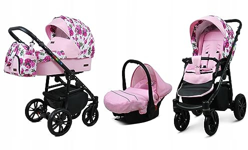 BabyLux® Bambimo Kinderwagen Set 3 in 1 - Color Lux - incl. Babywanne, Buggy Sportsitz, Auto-Babyschale - Autositz - Kinderwagenset - Kombikinderwagen mit Wickeltasche, Regenschutz usw.