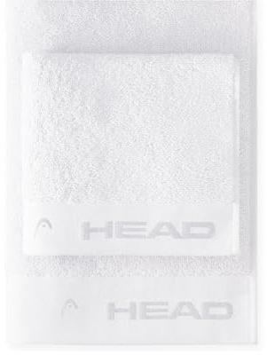 HEAD Dynamic - Asciugamani Bagno Viso e Bidet in Spugna di Puro Cotone 100% Certificato, Set Asciugamani Bagno 50x100 cm e 40x50 cm anche come Asciugamano Palestra, Morbido e Assorbente, Snow White