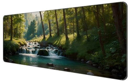 Dynippy Thin Extended Gaming Mouse Pad （31.5 * 11.8 * 0.08 inch） with Stitched Edges Large, Long XXL Keyboard and Mouse pad Desk Mat for Gaming Office & Home - Forest | 31.5x11.8x0.08,Extended XXL desk mat,non-slip rubber base, ultra-smooth surface, washable vivid print, for office & home
