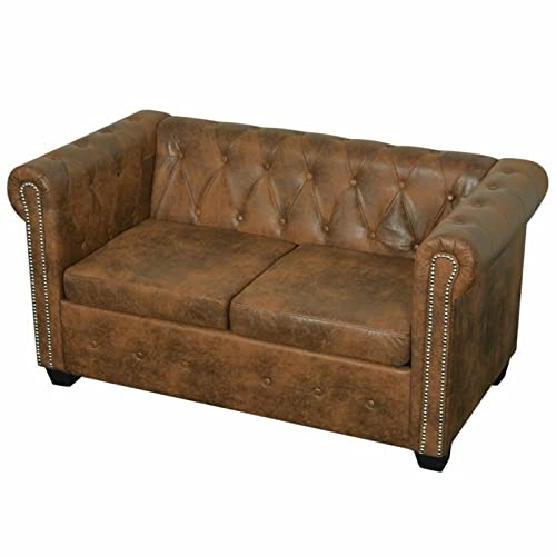 Festnight Sofá Chesterfield Sofá de 2 Plazas con Respaldo Sofá de Salon de Cuero Sintético Diseño Vintage Sofisticado para Salón, Eventos y Hogar