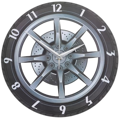 Kichvoe Creative Car Wheel Clock Silent 3D Tire Rim Design Wall Clock for Living Room Decor Garage Automotive Enthusiast Gift
