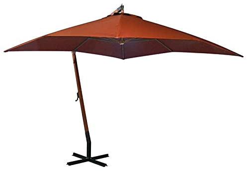ShCuShan Ampelschirm Sonnenschirm Terrasse Groß Windfest mit Mast Terracotta-Rot 3x3 m Massivholz Tanne