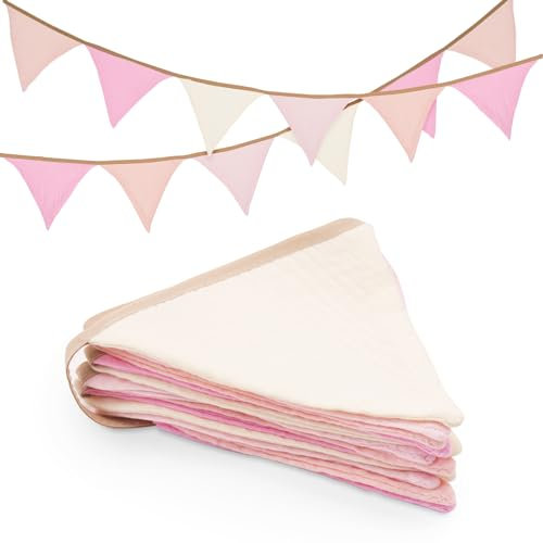 jijAcraft Guirlande de fanions Double Face en Tissu, Guirlande de fanions en Coton Rose de 2,8 m pour Chambres d'enfants, Chambres de bébé, fêtes d'anniversaire - Rose