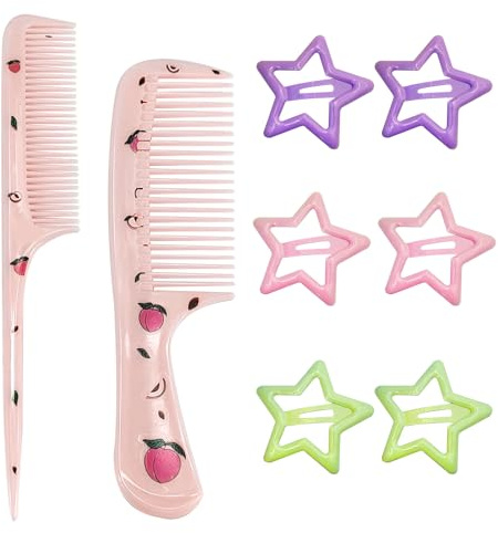 Peigne Enfant Fille Avec 6 Épingles à Cheveux - Mini Peigne pour Cheveux Bouclés en Plastique (Pêche)