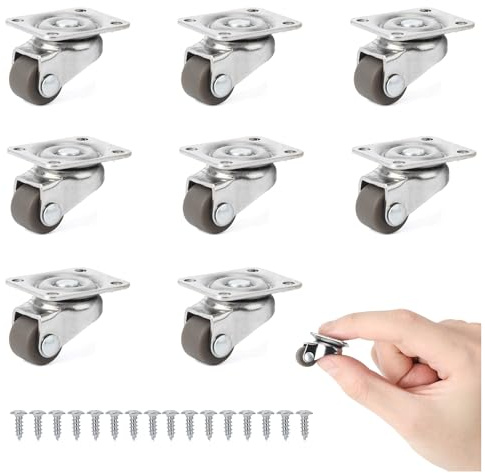 GNYOHUA 8Pcs Small Caster Wheels, 1/2inch Mini Swivel Caster Wheels, Low Profile Self Adhesive Plate Casters Rollers for Furniture,Kitchen Appliances, Light-Duty Projects, Planters,Tray