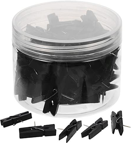CAXUSD Mini Pinces à Linge en Bois Noires, Lot de 50 Clips Photo Compacts Et Robustes pour Tableau D'affichage, Décoration Intérieure Et Organisation Bureau