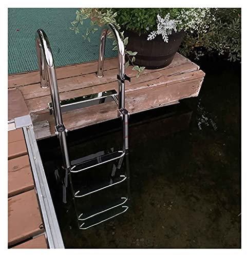 Telescopic 4 Step Ladder for Swimming Pool/Boat, Heavy Duty Stainless Folding Rear Entry Pontoon Boat Ladder with Extra Wide Step & Handrail, Loads 150kg