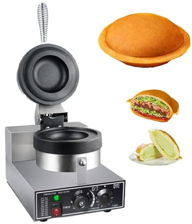 OmePS Burger Waffle Maker, Non-Stick Electric Panini Press Machine, Double-Sided Heating, 50-300°C, 5-Minute Timer