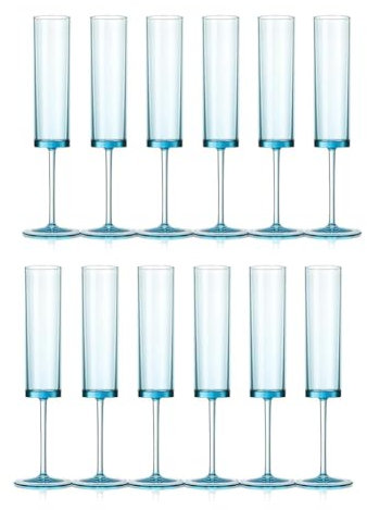 Fubdnefvo Flûtes à Champagne 6 OZ Verres à Champagne Carrés Coupes à Pied Verres à Griller de Mariage Réutilisables Paquet de 12 Bleu