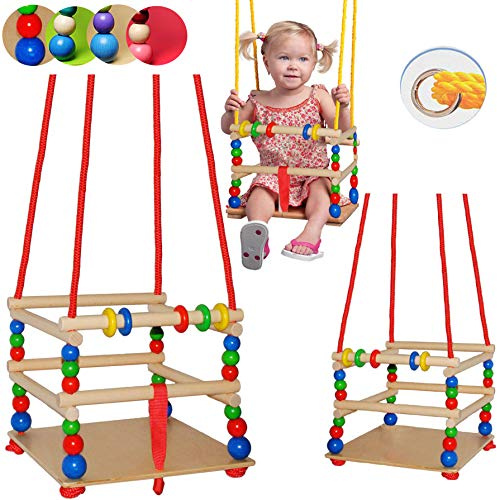 alles-meine.de GmbH 1 Stück Kinderschaukel/Schaukel aus Holz - mit Gurt - Gitterschaukel - mitwachsend & verstellbar - Leichter Einstieg ! - Babyschaukel - verstellbare Klein..