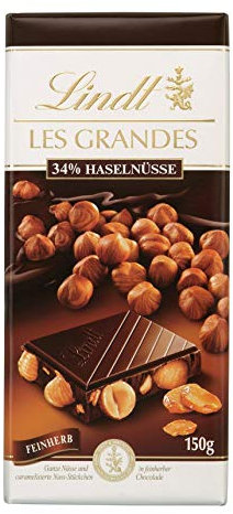 Lindt Schokolade | LES GRANDES Tafel Haselnuss Feinherb | 150g | Feinherbe-Schokolade mit ganzen- und karamellisierten Nuss-Stückchen | Schokoladen-Tafel