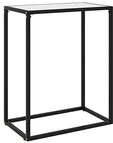 WKIEQACO Tische, Akzenttische, Beistelltische, Konsolentisch, weiß, 60 x 35 x 75 cm, gehärtetes Glas