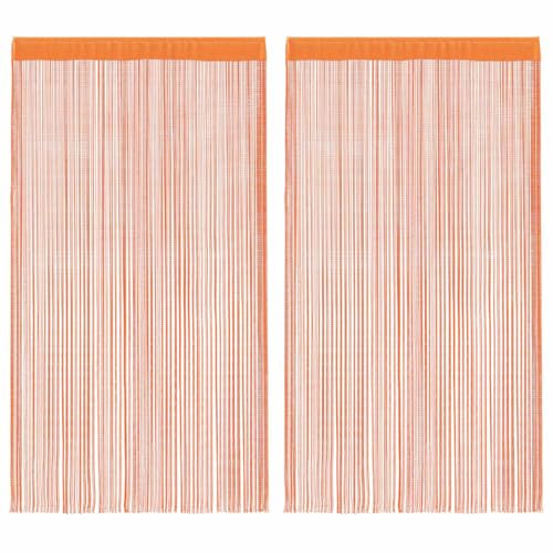 vidaXL Cortinas de Cuerdas 2 uds Naranja 140x250 cm, Cortina de Flecos, Cortina con Bolsillo para Varilla, Divisor de ambientes