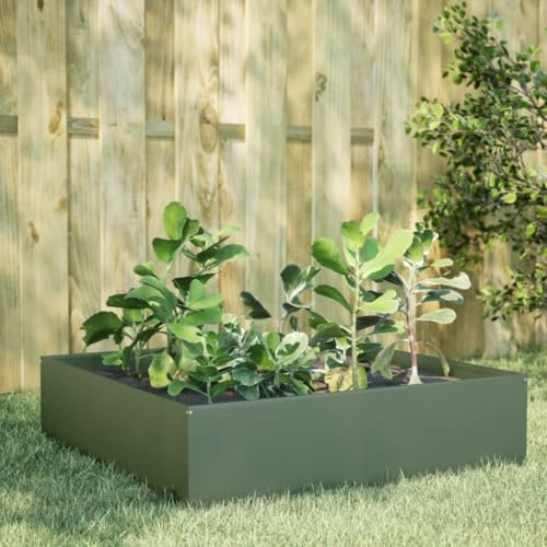 IKAYAA Jardinera Exterior de Acero Inoxidable, Macetero Grande Exterior, Maceta Exterior y Terraza, Maceta Grande, Jardinera Rectangular Acero/Verde 100 x 100 x 25 cm