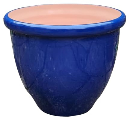 Gardening Naturally Cortona High-Gloss Plastic Indoor Outdoor Plant Pot – Black and Blue Planters in Multiple Sizes (Blue, Medium)