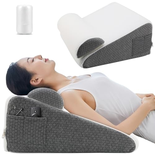 Yuehuamech Bed Wedge Pillow Memory Foam Triangle Pillow Incline Cushion with Neck Support Cushion Washable Cover Leg Support for Neck Leg Back Sleeping Sitting Reading Post Recovery Pregnancy