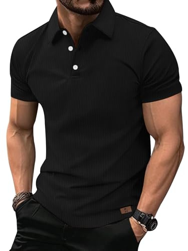 zitysport Polos Hombre Polo Funcional Golf Manga Corta Camisa Transpirable Camisa Hombre Camiseta Básica Polos de Trabajo Verano Deportiva(Negro XL)