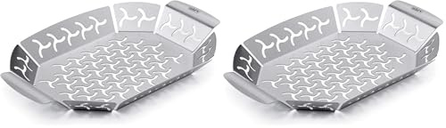 Weber Premium Grillkorb - Klein (27 x 19cm), Hitzebeständige & spülmaschinenfeste BBQ Grillschale aus Edelstahl, Ideal für Beilagen (Fleisch, Gemüse), für alle Grilltypen geeignet - Silber (6677)