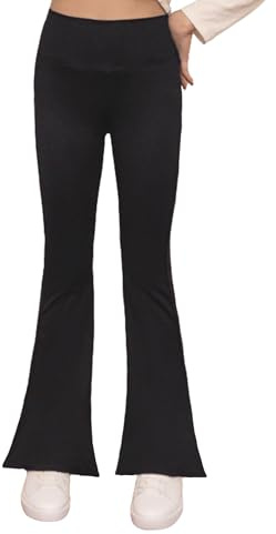 Domueay Leggings för flickor med hög midja utsvängda byxor 7–14 år, svart, 13-14 år