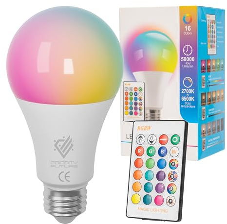 Lampadina LED RGBW con Telecomando – Lampadina E27 16 Colori, Modalità Luce Dinamica, 2700K-6500K