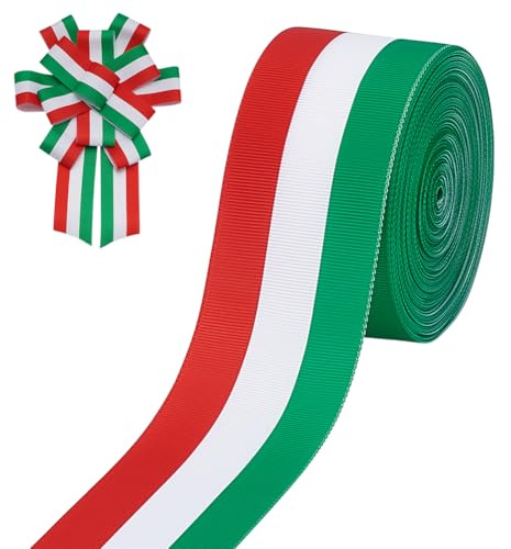 PH PandaHall 20 Iarde Nastro a Righe Rosso Bianco Verde Nastro con Bandiera Italiana, 50mm Nastri di Grosgrain in Poliestere a Doppia Faccia per Decorazioni Ghirlande Artigianato