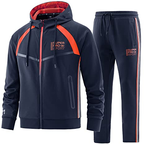 W JIANWANG Herr träningsoverall och joggingdräkt – sportdräkt för män med långärmad dragkedja, fitness sportbyxor, JW-214, 3XL