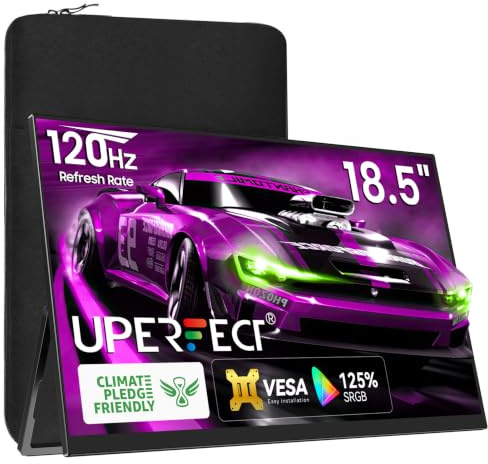 UPERFECT Portable Monitor 18.5 inch 120HZ 125% sRGB 1080P w/VESA & Kickstand, Large Portable Monitor FreeSync IPS HDR Gaming Display, HDMI USB C Travel Second Screen for Laptop MacBook