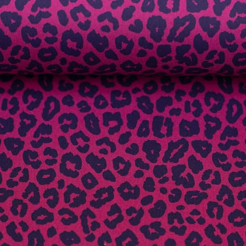 Baumwollstoff Leomuster - Meterware – 100 % Baumwolle – Öko-Tex Standard 100 – Leopardenmuster – für Kleidung, Kissen & Deko – ab 50 cm – 8 Farben (erika-dunkelblau)