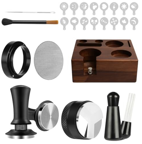 SEHAUSEU Juego de prensador de café expreso de 54 mm con estación de prensador para cafeteras baristas, accesorios universales, soporte para tamping, tamper, cafe, nivelador, WDT Tool