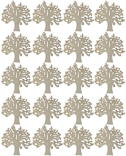 Cabilock 20pcs Wooden Tree Embellishments DIY Craft Wood Chips Set for Desktop Decor, Blank Tree Shaped Wood Pieces for Manual Accessories and Creative Woodcrafts