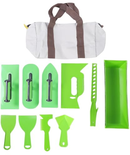 Fockety Kit de Truelle en Plastique, Ensemble Complet de Truelle de Plâtre en Plastique avec Mélangeur de Peinture, Grattoir à Mastic, D'angle, Boîte à Ciment et Truelles de