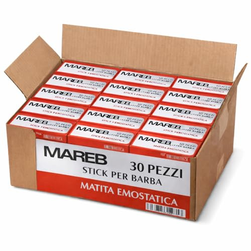 Mareb Stick Emostatico per Barba Matita Emostatica Post Rasatura per Piccoli Tagli Viso e Collo Uso Professionale e Domestico Varianti 10 o 30 Pezzi (30 Pezzi – Mareb Stick Emostatico)