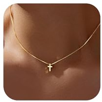 Maxcate Kreuz Kette Damen, 14K Vergoldet/Silber Kette mit Kreuz Anhänger Kreuzkette Layering Cross Halskette Damen Christentum Schmuck Geschenke für Frauen Mädchen Freundin
