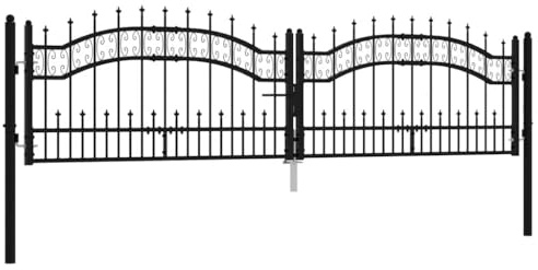 Stahl Zauntor Schwarz 302 x 78 cm | Pulverbeschichtet, Rostschutz, 3 Schlussel, Montageanleitung inklusive