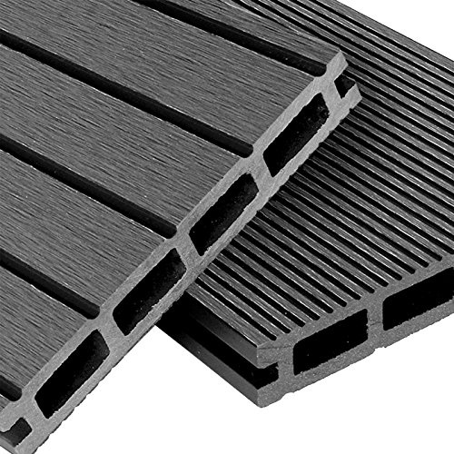 WPC Terrassendielen Basic Line - Komplett-Set hellgrau | 40m² (4m x 10m) Holz-Brett Dielen | Boden-Fliesen + Unterkonstruktion & Clips | Balkon Boden-Belag + rutschfest + witterungsbeständig