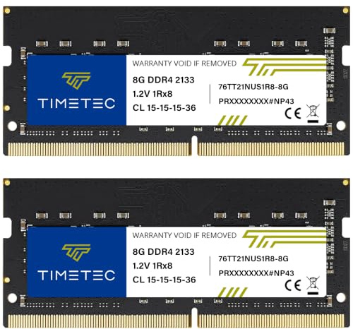 Timetec Kit de 16 GB (2 x 8 GB) DDR4 2133 MHz (PC4-2133P) PC4-17000 SODIMM RAM para ordenador portátil, 260 pines, 1,2 V, CL15, no ECC, módulo de memoria sin búfer para laptop, portátil, mini PC, todo