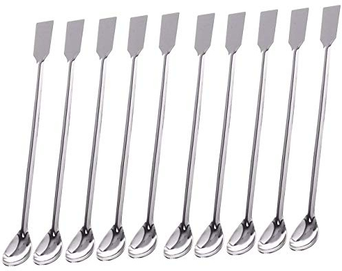 Sunnyglade - 10 cucharas de acero inoxidable 2 en 1 para laboratorio, espátula/espátula para mezclar cuchara de laboratorio