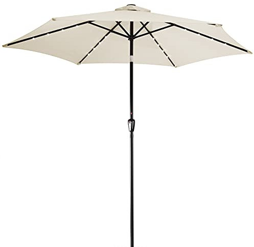 Kingsleeve Ombrellone da Giardino 24 luci LED Ø300cm Manovella Ombrelloni Terrazza Parasole Crema