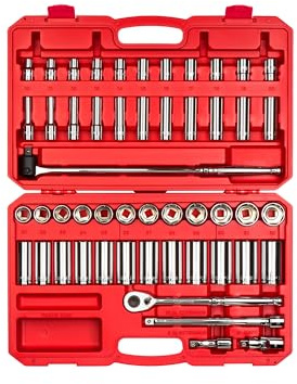 TEKTON SKT25201 - Juego de llaves de vaso y trinquete de 6 puntos de 1/2 pulgada, 51 piezas (10-32 mm)