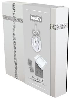 Dooky Gift Set Ornament Kit & Memory Box pour la main et l'empreinte de votre petit (impression avec ruban à suspendre et boîte à souvenirs luxueuse, matériau respectueux de la peau), blanc
