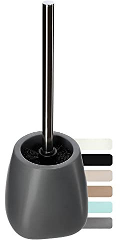 KADAX WC-Bürste und Behälter, Toilettenbürste mit Längere Griff, Keramik Klobürste 12 x 36 cm, WC-Garnitur für eine saubere Toilette, Serie Pastello (Anthrazit)