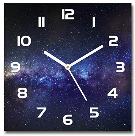 Tulup Horloge en Verre 30x30cm Silencieuse sur Pied Salon Design La Mur Impression Verre Sécurité - Aiguilles d'horloge Blanches - La Voie Lactée