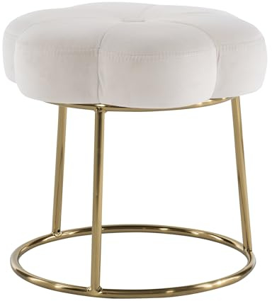 Linon Talulah White Velvet and Gold Metal Vanity and Accent Stool