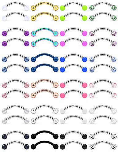 Hoeudjo 48PCS 16G Surgical Steel Snake Eyes Tongue Ring Curved Barbell Nipplerings Nipple Rings Piercing Jewelry for Women Men 10mm 3/8 Inch Silver-Tone Rose Gold Black