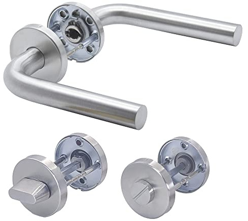 Türgriffe APECS Drückergarnitur zimmertüren INOX Türklinke für Haustür und Innentüren Türbeschlag rund Rosettengarnitur edelstahl matt Drückergarnitur L-Modell H-0201+WC