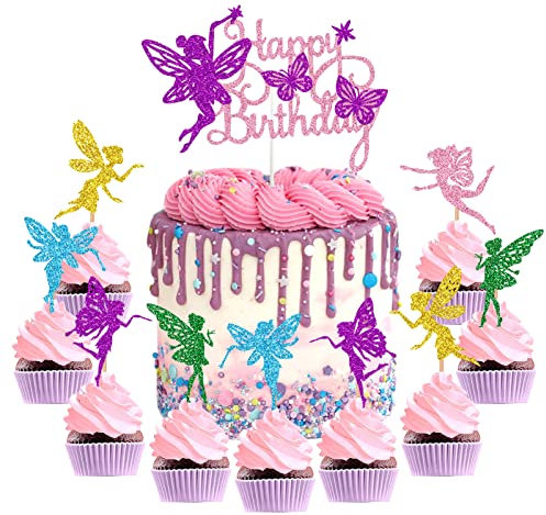 31 Stück Fee Cake Topper Tortendeko Geburtstag Fairy Kuchen Topper Mädchen Tortenstecker Dekoration Feen Geburtstag Tortendekoration Cupcake Topper für Kinder Mädchen Geburtstagsdeko