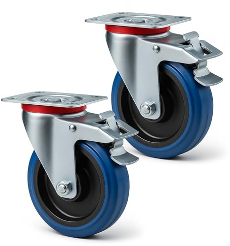 Wiltec Jeu 2x Roulette pivotante en plastique – Ø 80 mm – Capacité de charge 100 kg – Roue avec blocage total et Plaque de montage – Transport Appareil Accessoire Meuble – Usage silencieux sans trace