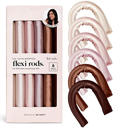 Kitsch Satin Flexi Rod Heatless Hair Curler Set – Hair rollers for Overnight Curls, Heatless Curls, Overnight blowout rods, Heatless curler and hair rollers, Heatless blowout rods, 6pcs - Rosewood